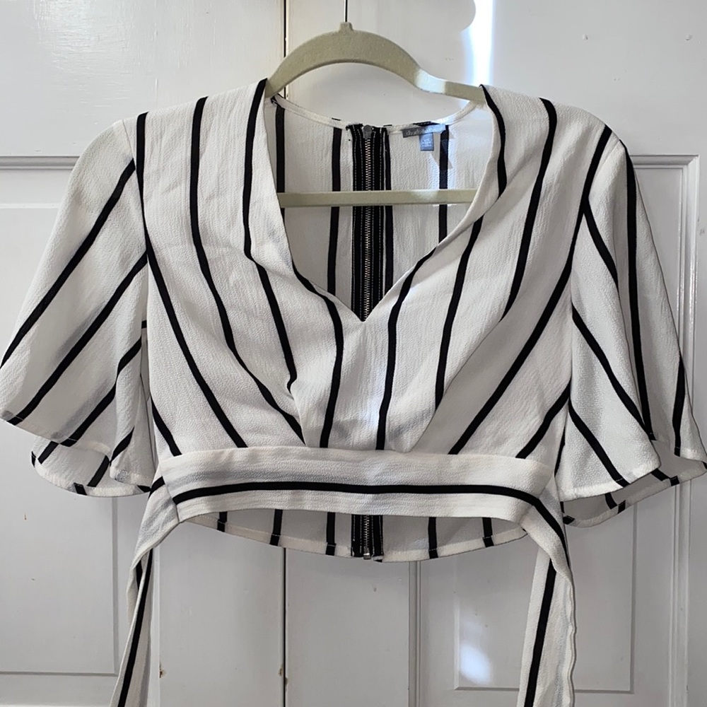 White with black stripes crop top
